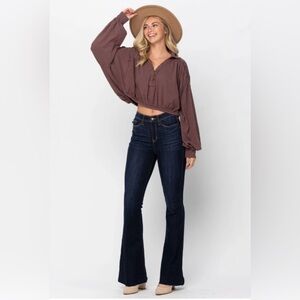 NWT Judy Blue Raw Hem Flare High Waist Jeans